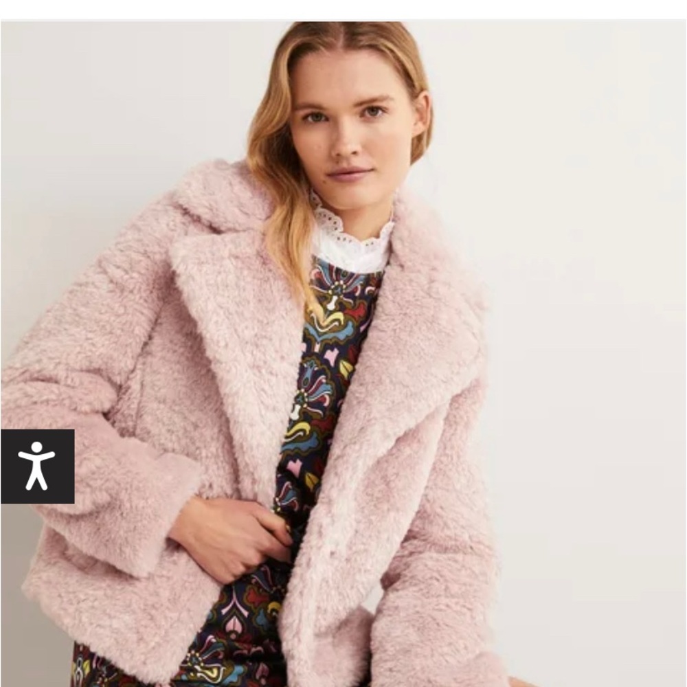 Ladies Boden Pink Faux Fur Jacket. Size 12. New with tags